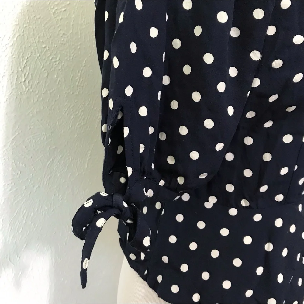 J. Crew Blue Polka Dot Smocked Puff Sleeve Blouse Size Small